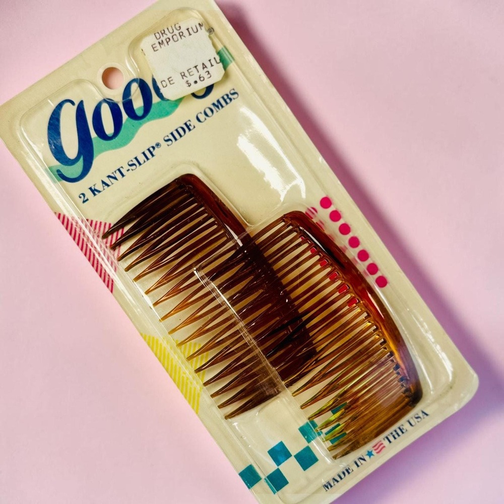 Vintage Goody Kant-Slip Side Combs: Tortoise Brown, 2 Pack (NOS), Made USA
